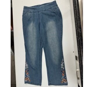 Westbound Petites Blue Embroidered Floral Pull On Denim Jeans‎ 14P R Regular